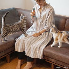 画像をギャラリービューアに読み込む, shuttle ストライプ オーバーワンピース(グレー)