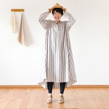 画像をギャラリービューアに読み込む, shuttle ストライプ オーバーワンピース(グレー)