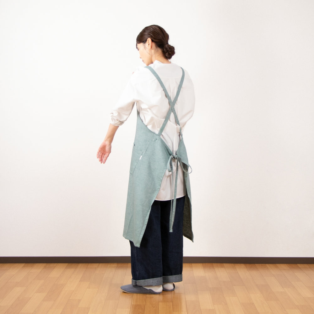 綿麻ヘリンボーン エプロン グリーン