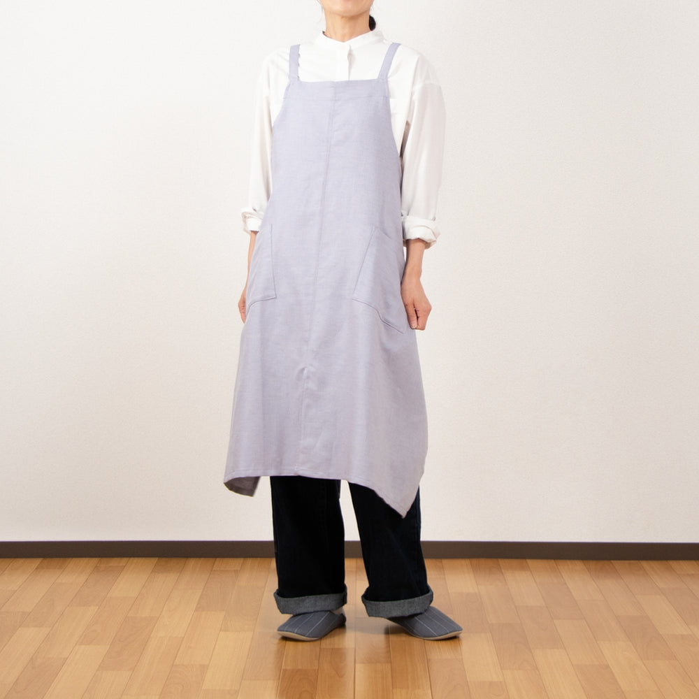 綿麻ヘリンボーン エプロン ライトブルー