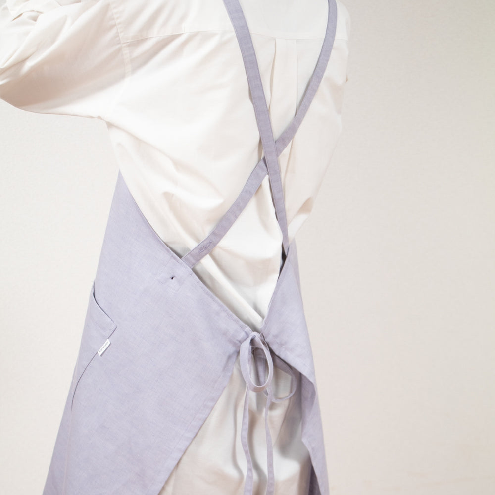 綿麻ヘリンボーン エプロン ライトブルー