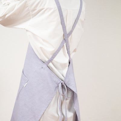 綿麻ヘリンボーン エプロン ライトブルー