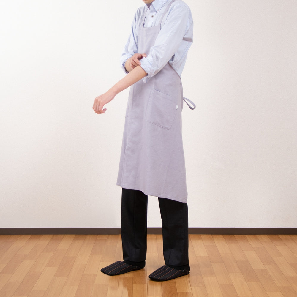 綿麻ヘリンボーン エプロン ライトブルー