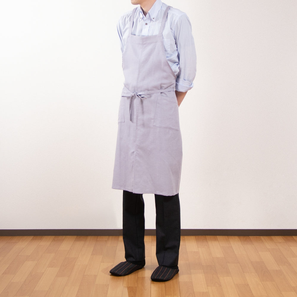 綿麻ヘリンボーン エプロン ライトブルー