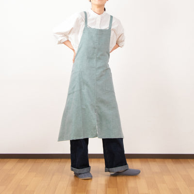 綿麻ヘリンボーン エプロン グリーン
