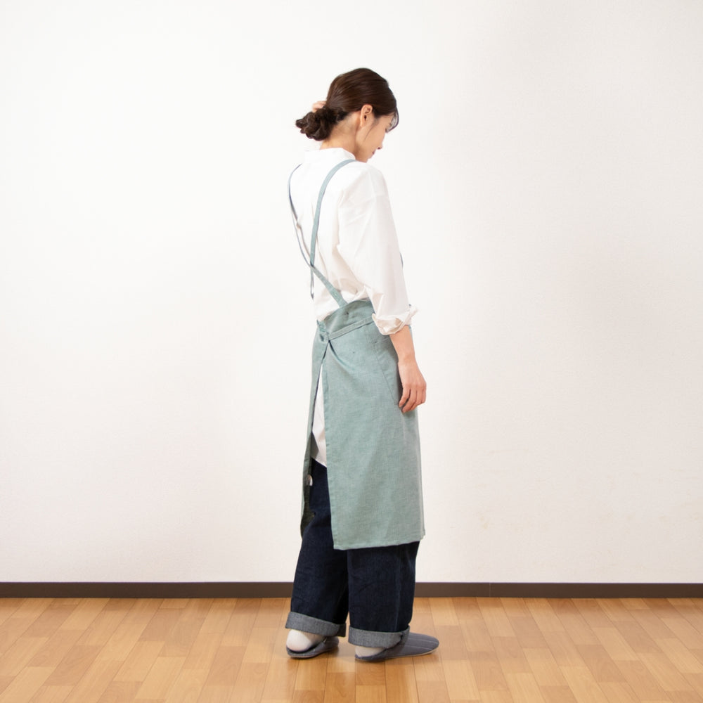 綿麻ヘリンボーン エプロン グリーン