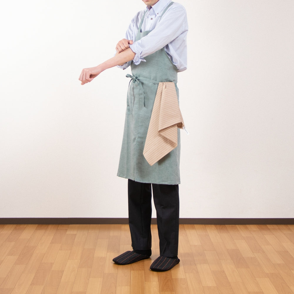 綿麻ヘリンボーン エプロン グリーン