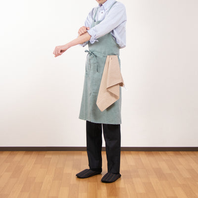 綿麻ヘリンボーン エプロン グリーン