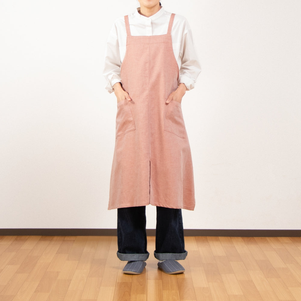 綿麻ヘリンボーン エプロン オレンジ