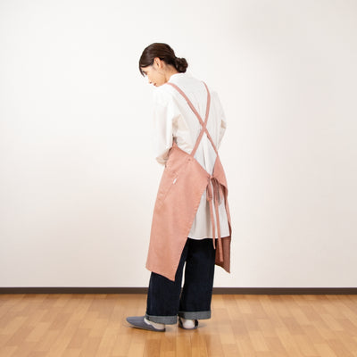 綿麻ヘリンボーン エプロン オレンジ