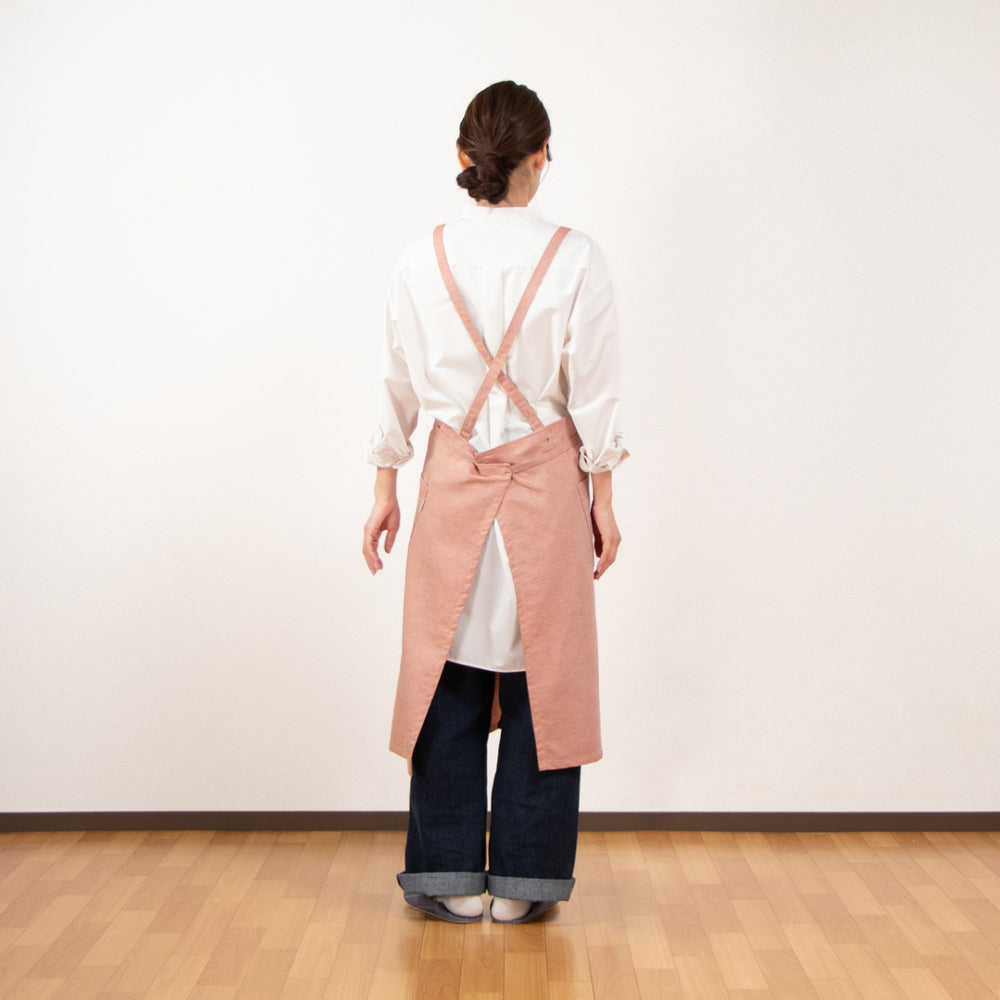 綿麻ヘリンボーン エプロン オレンジ