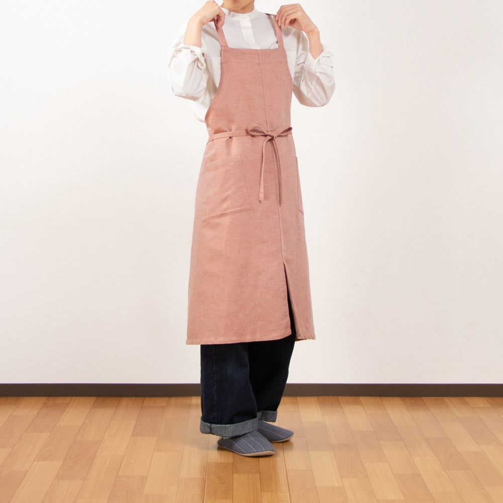 綿麻ヘリンボーン エプロン オレンジ