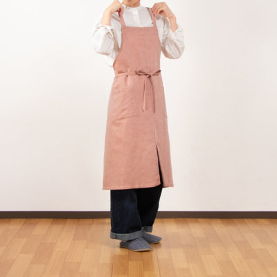 綿麻ヘリンボーン エプロン オレンジ