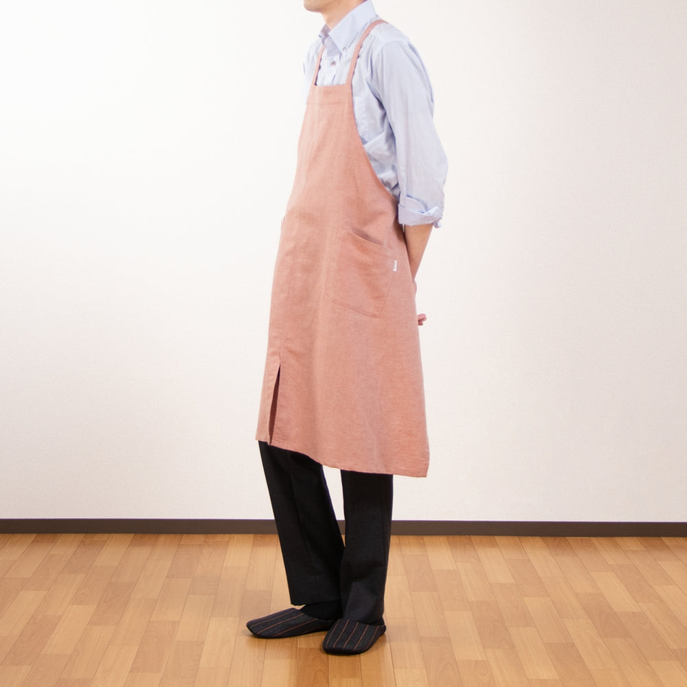 綿麻ヘリンボーン エプロン オレンジ