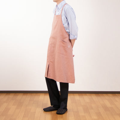 綿麻ヘリンボーン エプロン オレンジ