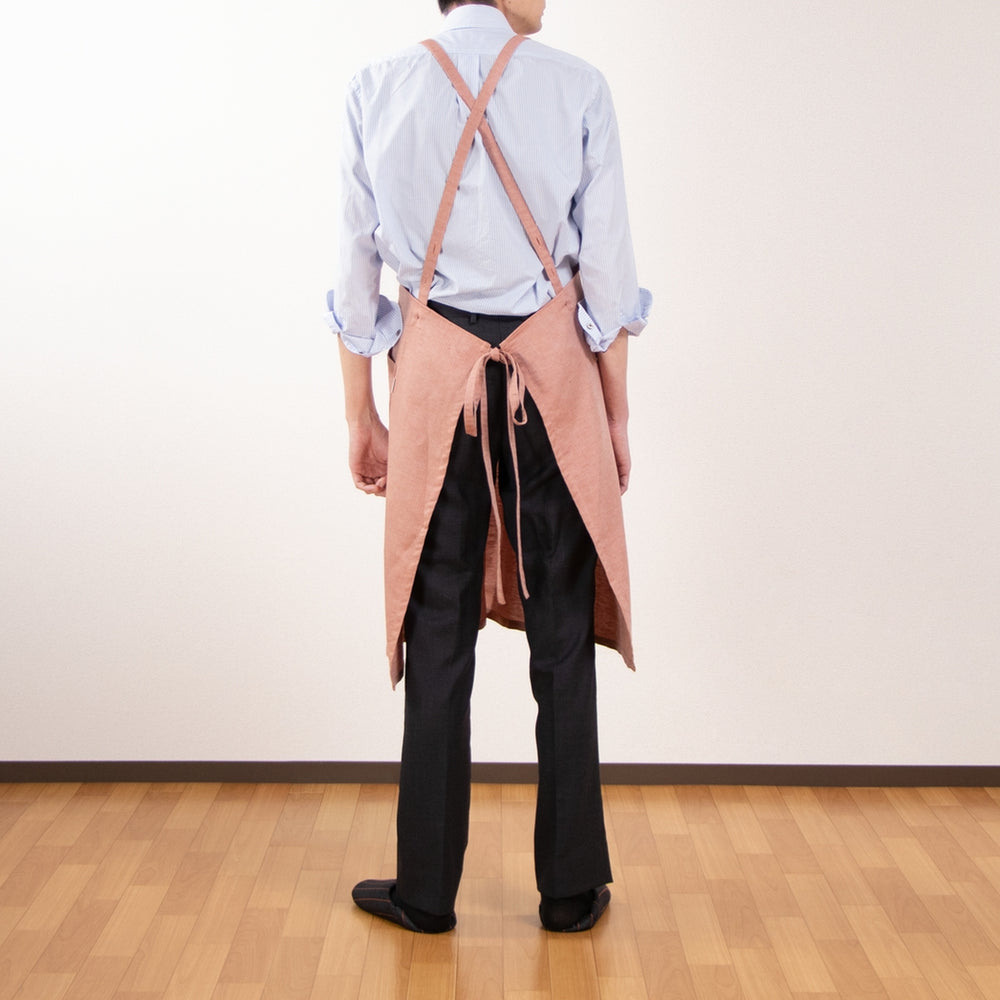 綿麻ヘリンボーン エプロン オレンジ