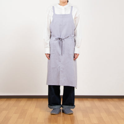 綿麻ヘリンボーン エプロン ライトブルー