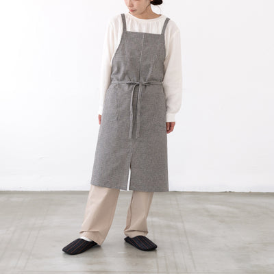 綿麻ギンガムチェックエプロン　セピア