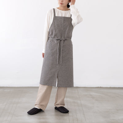 綿麻ギンガムチェックエプロン　セピア