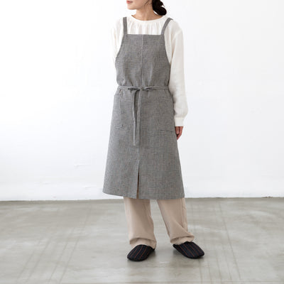 綿麻ギンガムチェックエプロン　セピア