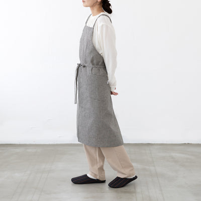 綿麻ギンガムチェックエプロン　セピア