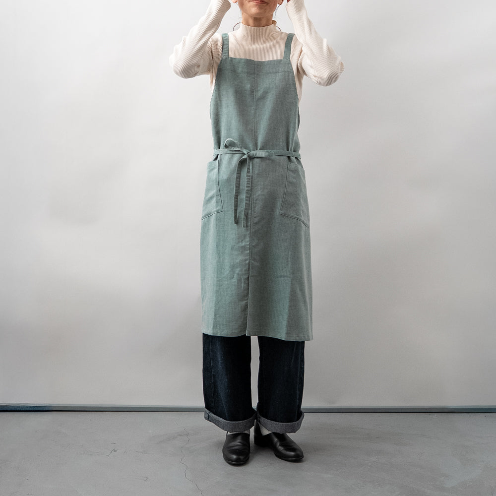 綿麻ヘリンボーン エプロン グリーン
