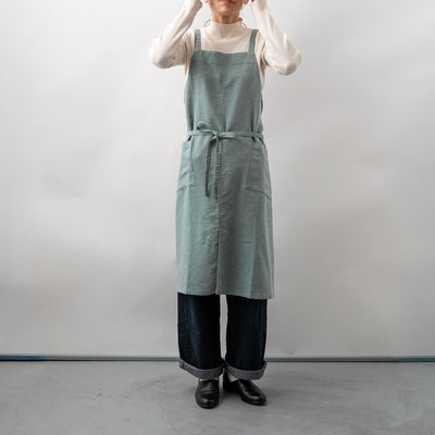 綿麻ヘリンボーン エプロン グリーン