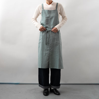 綿麻ヘリンボーン エプロン グリーン