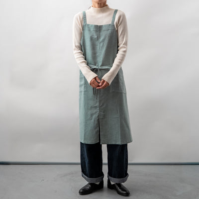 綿麻ヘリンボーン エプロン グリーン