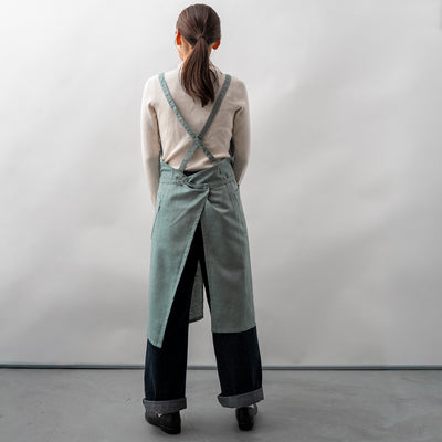 綿麻ヘリンボーン エプロン グリーン