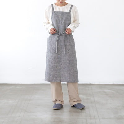 綿麻グレンチェックエプロン セピア