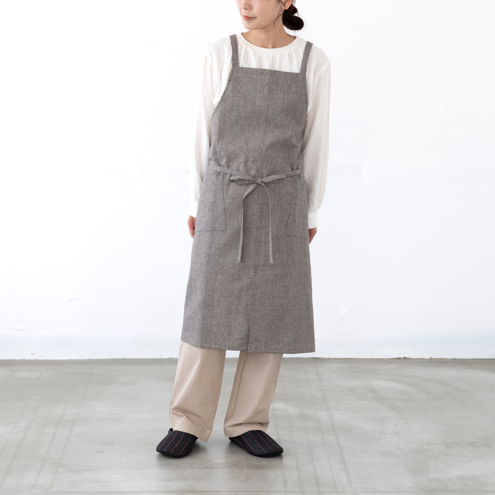 綿麻チドリエプロン　セピア