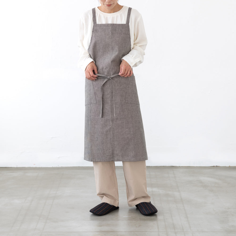 綿麻チドリエプロン　セピア