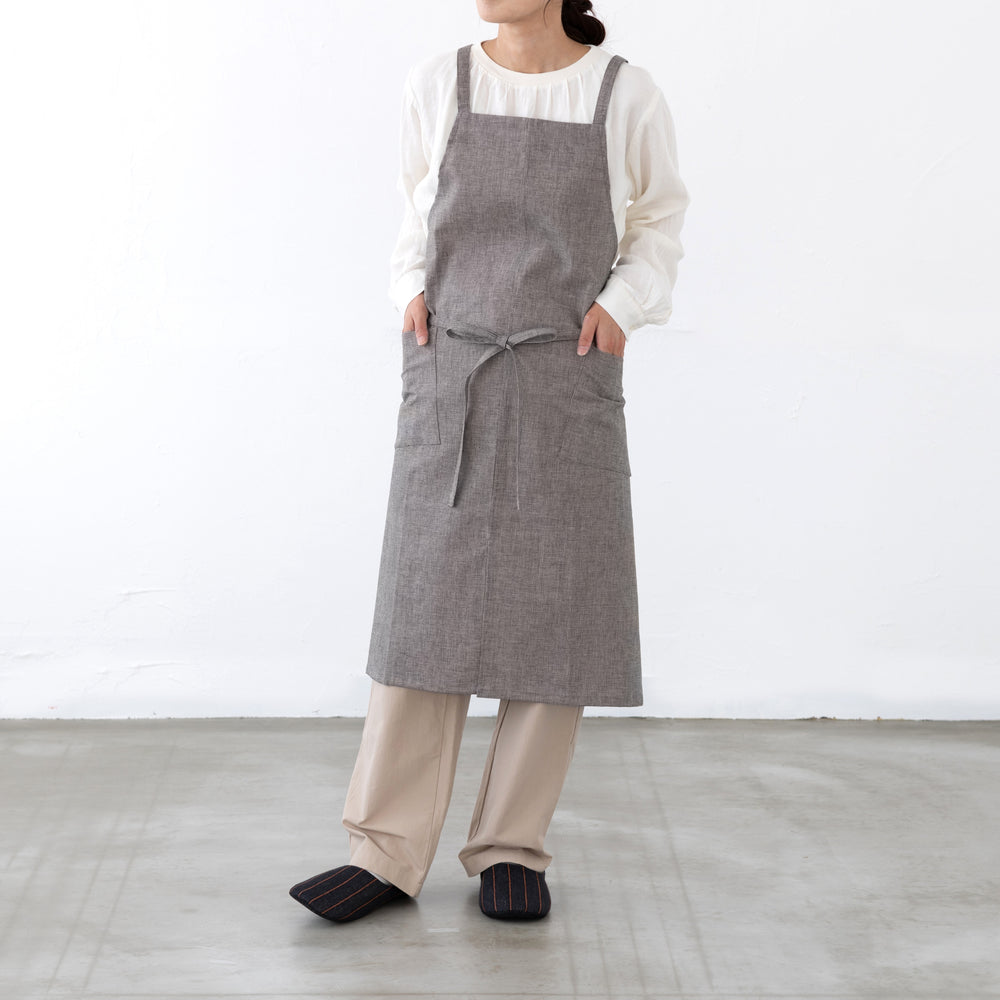 綿麻チドリエプロン　セピア