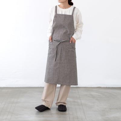 綿麻チドリエプロン　セピア