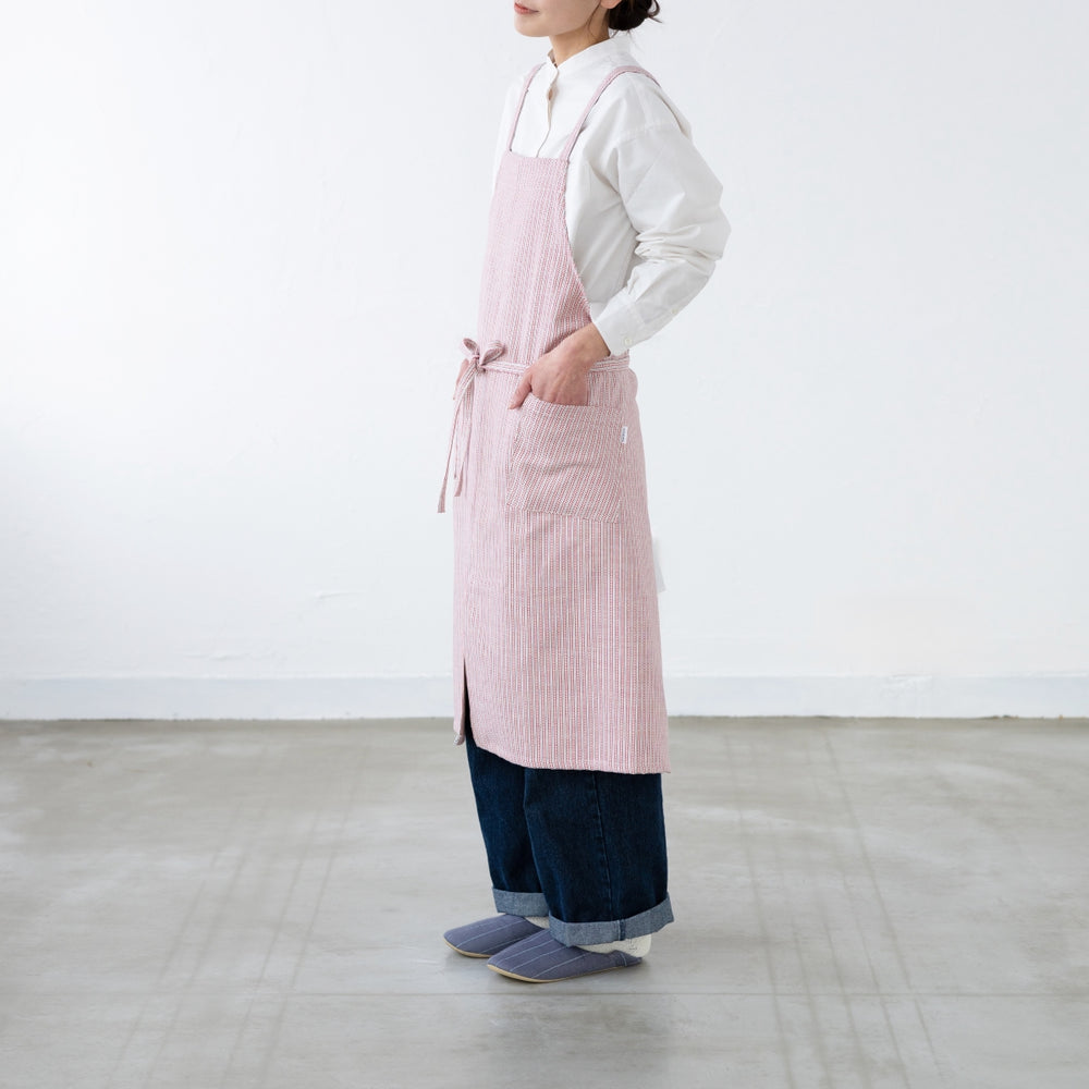 綿ザックリオックスエプロン　レッド