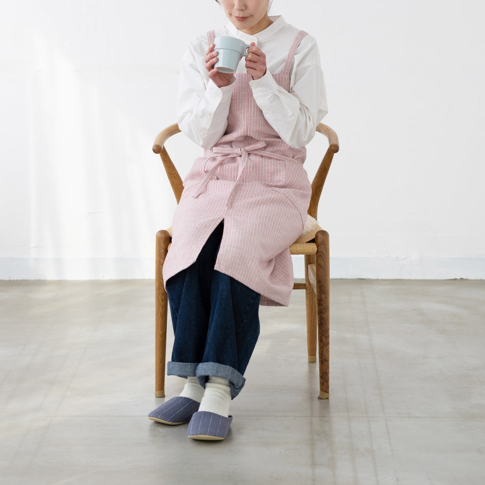 綿ザックリオックスエプロン　レッド