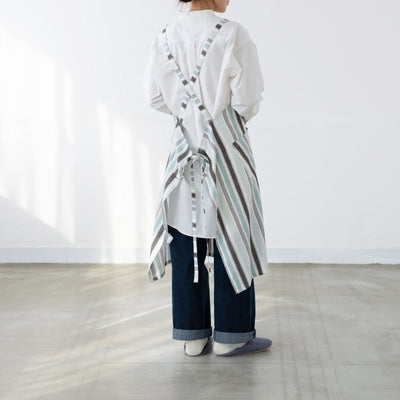 綿麻マルチストライプエプロン ウグイス