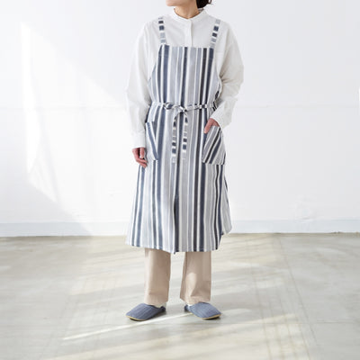 綿麻マルチストライプエプロン ブラック