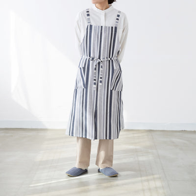 綿麻マルチストライプエプロン ブラック