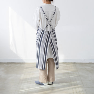 綿麻マルチストライプエプロン ブラック