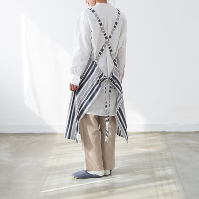 綿麻マルチストライプエプロン ブラック