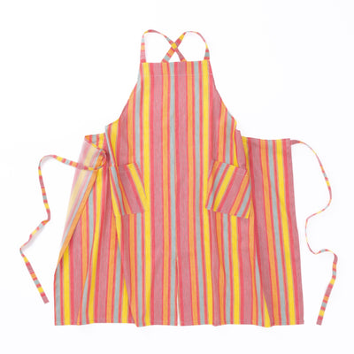 綿麻マルチストライプエプロン レッド