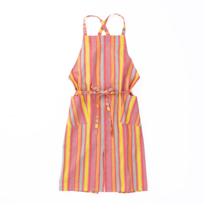 綿麻マルチストライプエプロン レッド