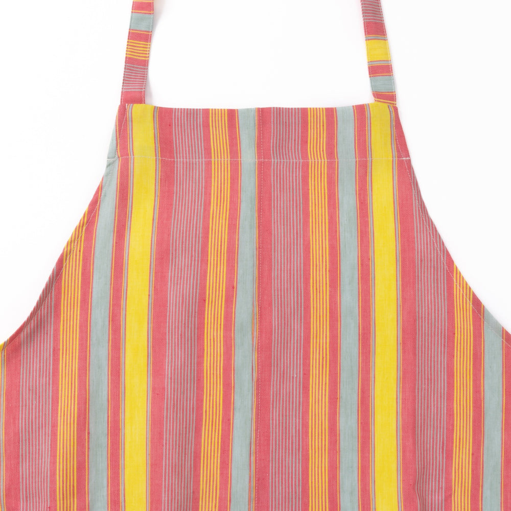 綿麻マルチストライプエプロン レッド
