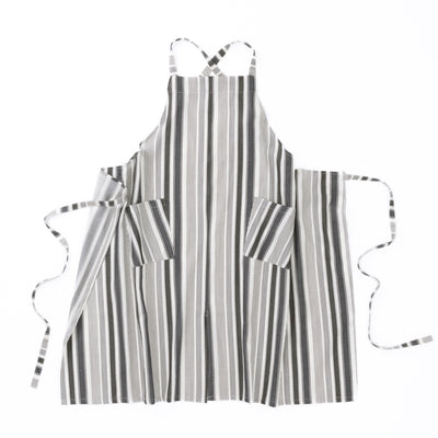 綿麻マルチストライプエプロン ブラック