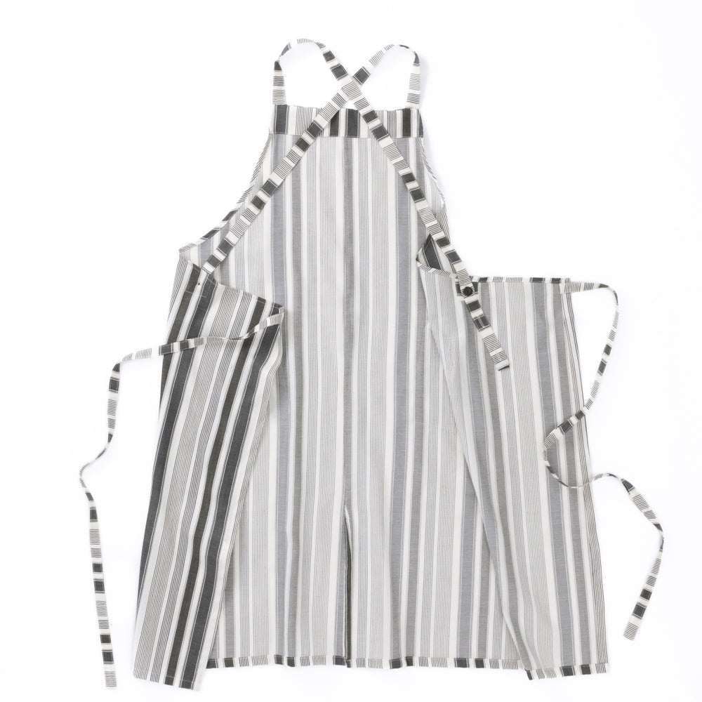 綿麻マルチストライプエプロン ブラック