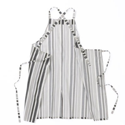 綿麻マルチストライプエプロン ブラック