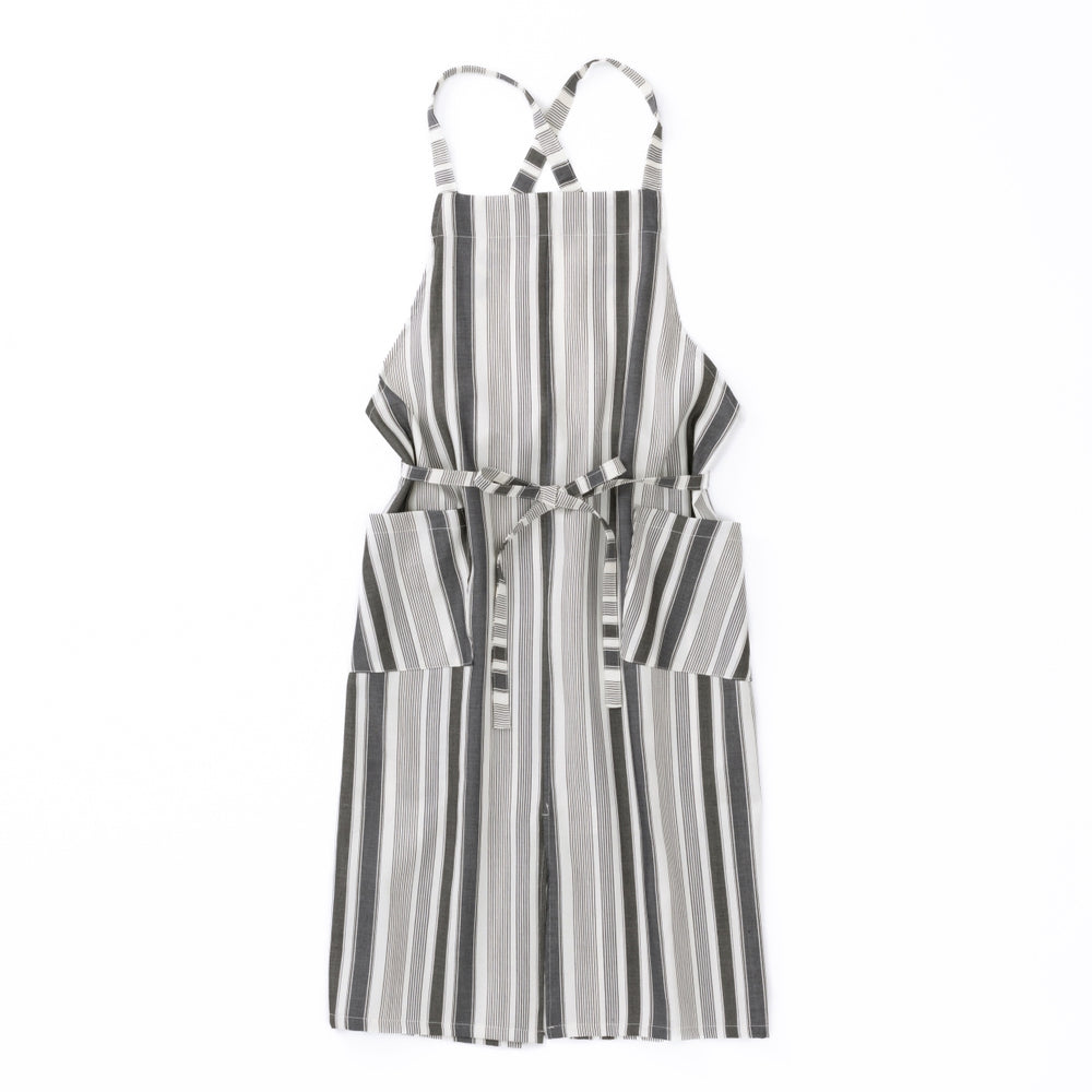 綿麻マルチストライプエプロン ブラック