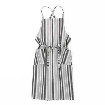 綿麻マルチストライプエプロン ブラック